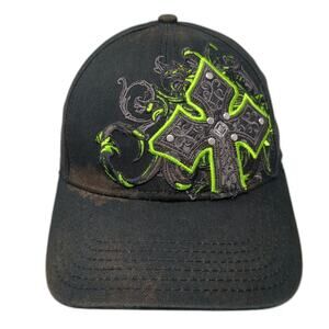 MMA Elite Baseball Cap Black Green One Size Embroidered Iron Cross Studded Hat